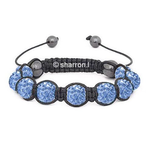 Nambeads © LIGHT BLUE Swarovski Crystal Bead SHAMBALLA BRACELET with 9 Iced out Disco ball beads covered in crystals and 4 highly polished Hematite beads. Beautiful handmade high quality Celebrity Fashion bracelet. Check our range of colours.