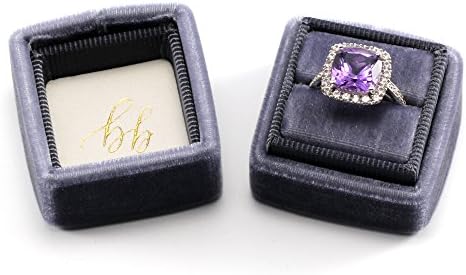 Vintage Inspired Velvet Engagement Ring Box (Slate Grey)