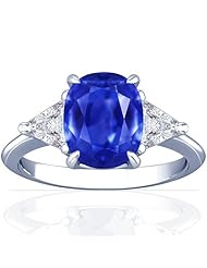 18K White Gold Cushion Cut Blue Sapphire Three Stone Ring