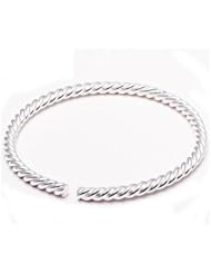 Fashion Plaza Rhodium Plated Womens 990 Sterling Silver Twisted Bangle Cuff Bracelet 21.5g Weight 4mm Band Expandable Y52