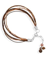Sterling Silver 7 Inch Plus 1 Inch Extension Multistrand Bracelet with Copper Charms