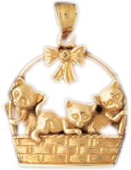 Dazzlers Solid 14 karats Gold Cat Kitten in Basket Charm Pendant available in three colors from jewelsberry (weights: 4.3 grams only)