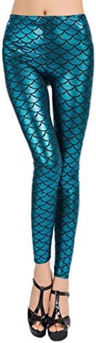 Lokebi Women Full length Fish Mermaid Scales Printed Leggings Blue