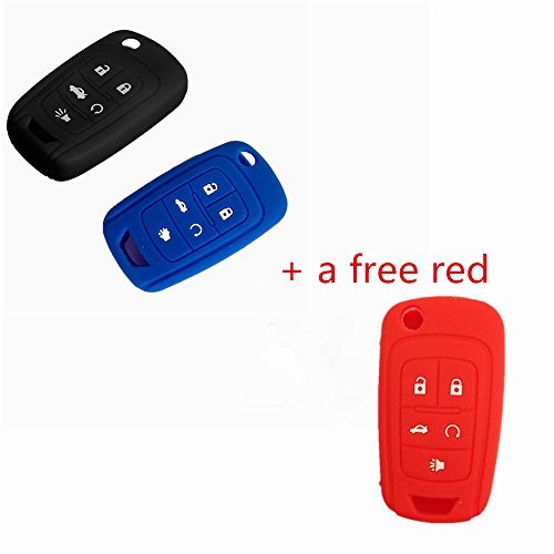 TCKEY 2pcs Silicone Cover Holder Key Jacket Fob Key Cover Key Protector Replacement Keyless Fob Remote for Chevrolet Camaro Cruze Volt Equinox Spark Malibu Sonic Flip Remote Key Case Shell 5 BTN BK