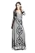 On Trend Paris Faux Wrap Navy and Bronze 3/4 Sleeve Long Maxi Dress with Belt