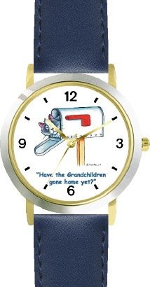 Grandpa Cat Hidding in Mail Box - Cat Cartoon or Comic - JP Animal - WATCHBUDDY® DELUXE TWO-TONE THEME WATCH - Arabic Numbers - Blue Leather Strap-Size-Children's Size-Small ( Boy's Size & Girl's Size )
