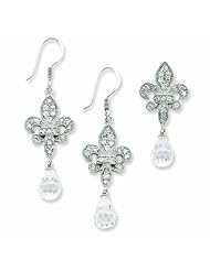 Sterling Silver Fleur-de-lis CZ Earring & Pendant Set
