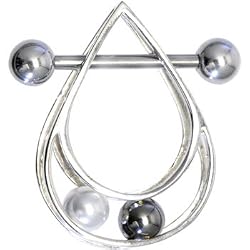 Sterling Silver 925 Synthetic Pearl 3-D Nipple Ring