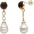 14K Yellow Gold Paspaley South Sea Cultured Pearl and Smoky Quartz Cabochon Earrings - 12.00mm