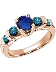 1.88 Ct Round Blue Created Sapphire Diamond 14K Rose Gold Ring