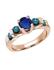 1.88 Ct Round Blue Created Sapphire Diamond 18K Rose Gold Ring