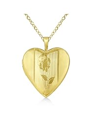 Heart Shaped Locket Style Pendant Necklace With Flower Design For Women 14K Yellow Gold Vermele