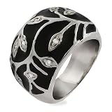 Sterling Silver Vine Design Black Enamel Ring