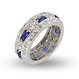 Sterling Silver CZ Anniversary Band with Baguette Sapphire CZs