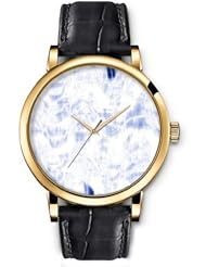 SPRAWL Aanalog Fashion Series Gold Ladies Watches of Genuine Black Leather Strap,Unique Wrist Watch for Women Girls Designed with Waves of blue spots