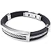 KONOV Mens Rubber Stainless Steel Bracelet, Classic Bangle, Black Silver