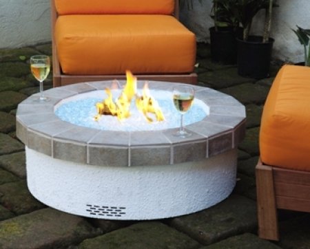 OC-34TT-GCP 34 Inch Terracotta Tile Top Fyre Pit Set with Fire Glass - Liquid Propane in Clear