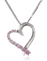 Sterling Silver Round Pink Cubic Zirconia Heart Pendant Necklace, 18"