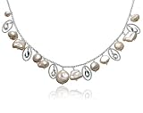 Sterling Silver, Freshwater Cultured Pearl, and Cubic Zirconia Necklace, 17