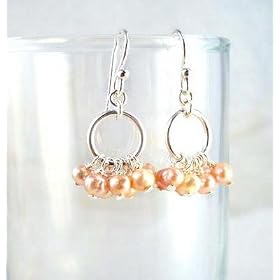 Pearl Cluster Circle Sterling Silver Earrings, Pink Pearl