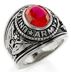 Military United States Army Ring (Stainless Steel w/ Red Stone) U.S. Army Surplus Apparel. Uniform Veteran Ring - decal emblem design