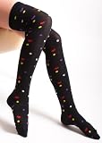 Black Multicolored Heart Thigh High Socks