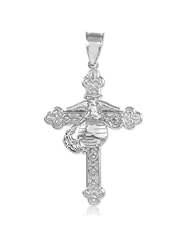14k White Gold Marine Christian Cross Pendant