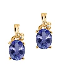3.11 Ct Oval Blue Tanzanite and White Diamond 18k Yellow Gold Earrings