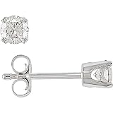 14K White Gold 1/10 Carat Round-cut Diamond 4-Prong Stud Earrings (I-J I2-I3)