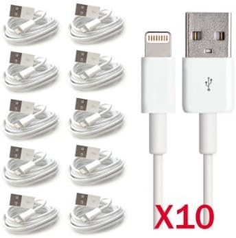 Amabaylist ® Lot of 10 - 3FT 8 pin to USB Charger & Data Sync Cables for iPhone 6, 6 Plus, 5 5S 5C & iPad Mini WHITE (Pack of 10) (White)