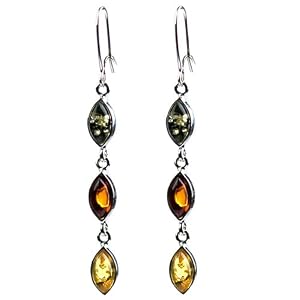Multicolor Amber and Sterling Silver Marquise shaped Earrings Multicolor Amber and Sterling Silver Marquise-shaped Earrings