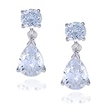 Sterling Silver Cubic Zirconia Round Stone w/ Pear-Shaped Drop Earrings by Cheline