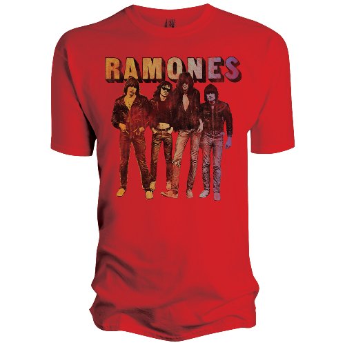 Ramones Band Standing Red Mens T-shirt Large