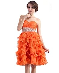 A-line Strapless Organza Knee Length Natural   Waistline Sweetheart Lace Beaded  Homecoming Dress  With Ruffles