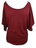 YogaColors Crystal Boatneck Dolman Sleeve Blouse Jersey Tee Up to Plus Size (XX-Large, Burgundy)