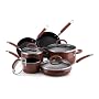Rachael Ray 10-Piece Porcelain Enamel Cookware Set, Chocolate