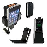 COMBO - Advanced Car Mount System FM Transmitter & Charger - Ultra Slim Genuine Leather Case with Battery Back-Up - for Apple iPhone 3G