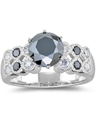 3.20-3.27 Cts Black & White Diamond Ring in 18K White Gold