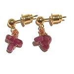 Ruby Earrings 01 Dangle Red Pink Facet Copper Wire Post Crystal Healing Gemstone 0.6