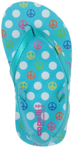 Girls Flip Flops:Capelli New York Mellic Pu Upper & Peace Dots Toddler Girls Fashion Flip Flop Turq Combo 8/9
