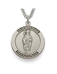 St. Patrick, Patron Of The Irish, Sterling Silver Engraved Medal Christian Jewelry Patron Saint Patron Saint St. Medal Catholic w/Chain 24" Length