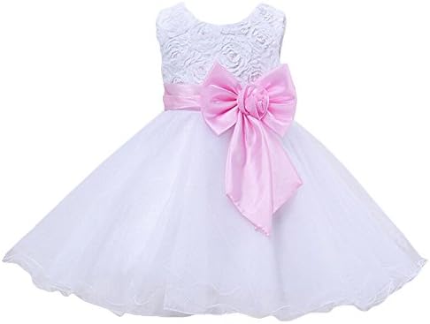 Asture Girls Wedding Party Princess Bow Knot Tulle Formal Dress (130(Age:6-7Y), pink)