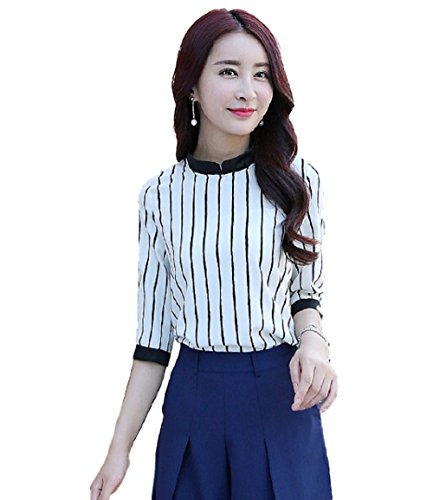 レディース ストライプシフォンシャツ 大人カジュアル デート 二次会 女子会 韓国ファッション mz035