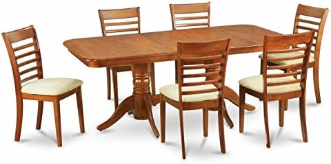 East West Furniture NAML7-SBR-C 7PC Dining Set with Napoleon table featured 17 in. butterfly leaf and 6 Milan Padded seat chairs