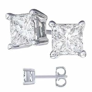 Nickel Free Platinum Rodium Finish Cubic Zirconia Princess Cut 925 Sterling Silver Stud Earrings. 4 Carat Total Weight Princess Cut Cubic Zirconia. 2 Carat Each Stone