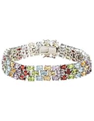 Sterling Silver Prong Set Three Rows Oval Multi Color Gemstone Bracelet with 19.00 CT TGW