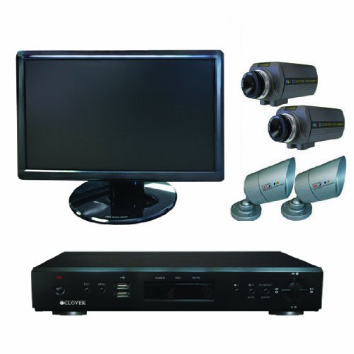 Clover Electronics TBUN19070 19-Inch Wide Screen 4-Channel All-In-One Security System with 4 Cameras - Large Black
