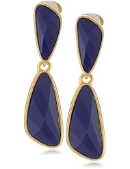 Kenneth Jay Lane Polished Gold and Lapis Faceted Stone Double Drop Clip-On Earrings