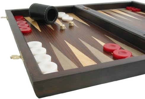 Palisander Wooden Backgammon Set with Colored Inlays - 19" Large Wood Case