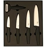 Coffret de 4 couteaux tailles assorties lames céramiques et 1 économe manche noir - GLO7432